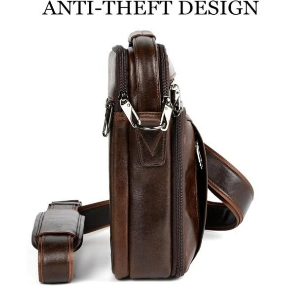 Genuine Leather Messenger Bag Small Crossbody Shoulder Travel Satchel for Men - Picture 5 of 6